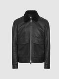 Men’s Black Shearling Collar Aviator Leather Jacket - Arctic Command Edition | Full Grain Apparel