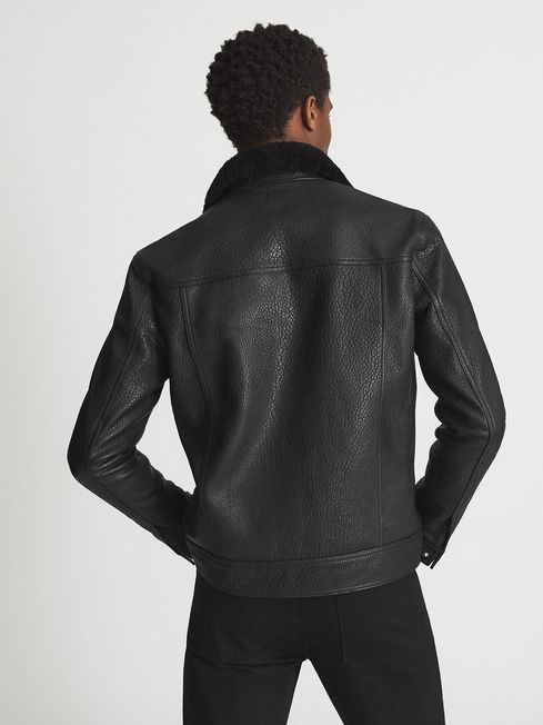 Men’s Black Shearling Collar Aviator Leather Jacket - Arctic Command Edition | Full Grain Apparel