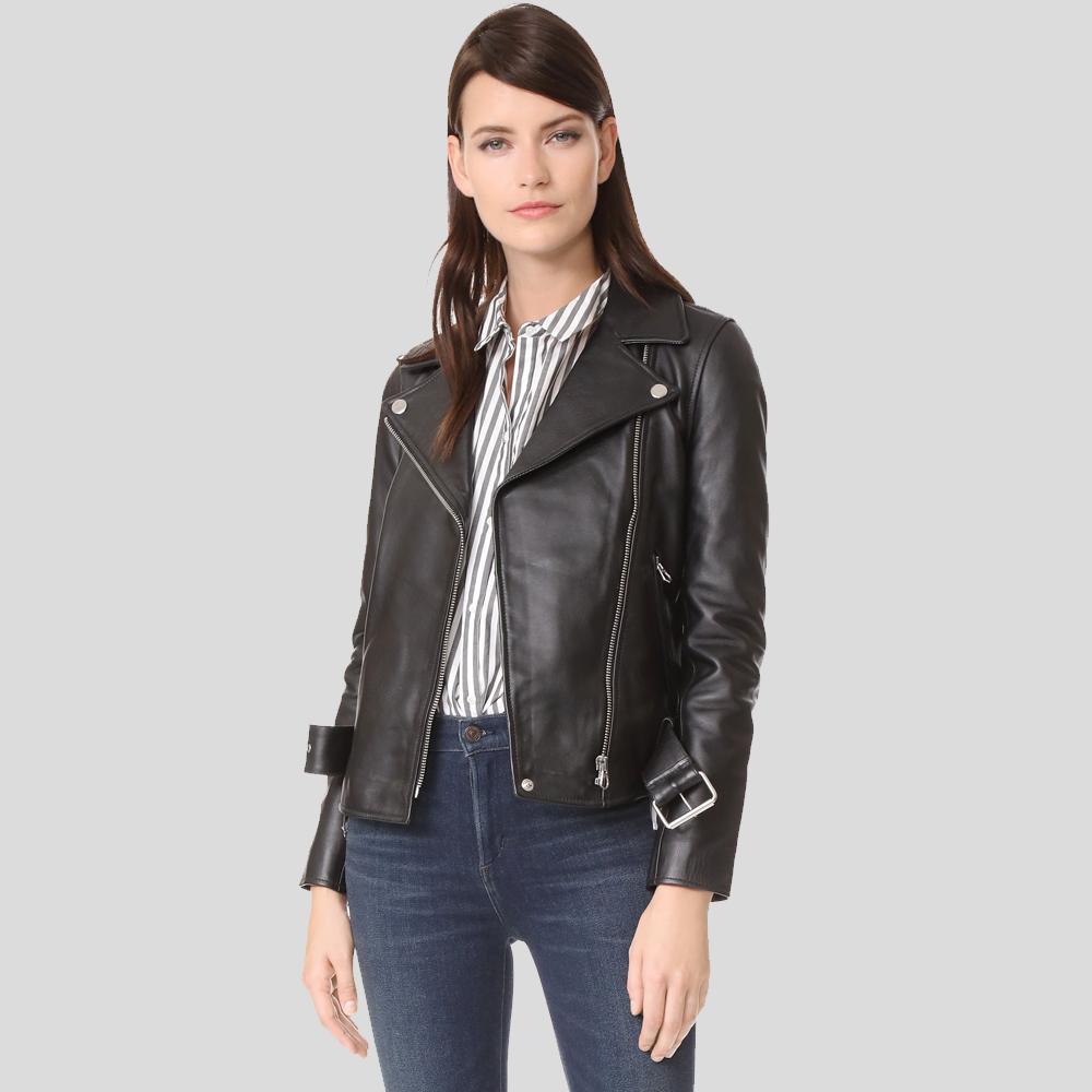 Women’s Sandra Black Biker Leather Jacket | Full Grain Apparel