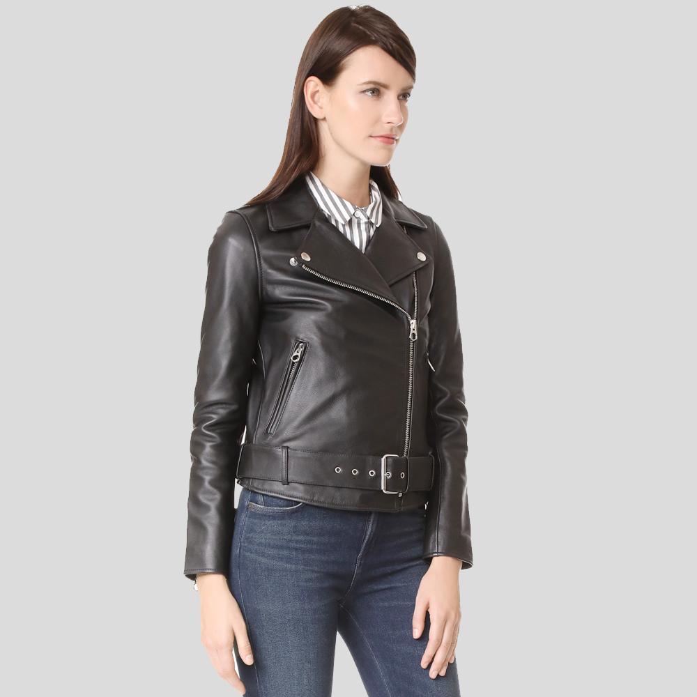 Women’s Sandra Black Biker Leather Jacket | Full Grain Apparel