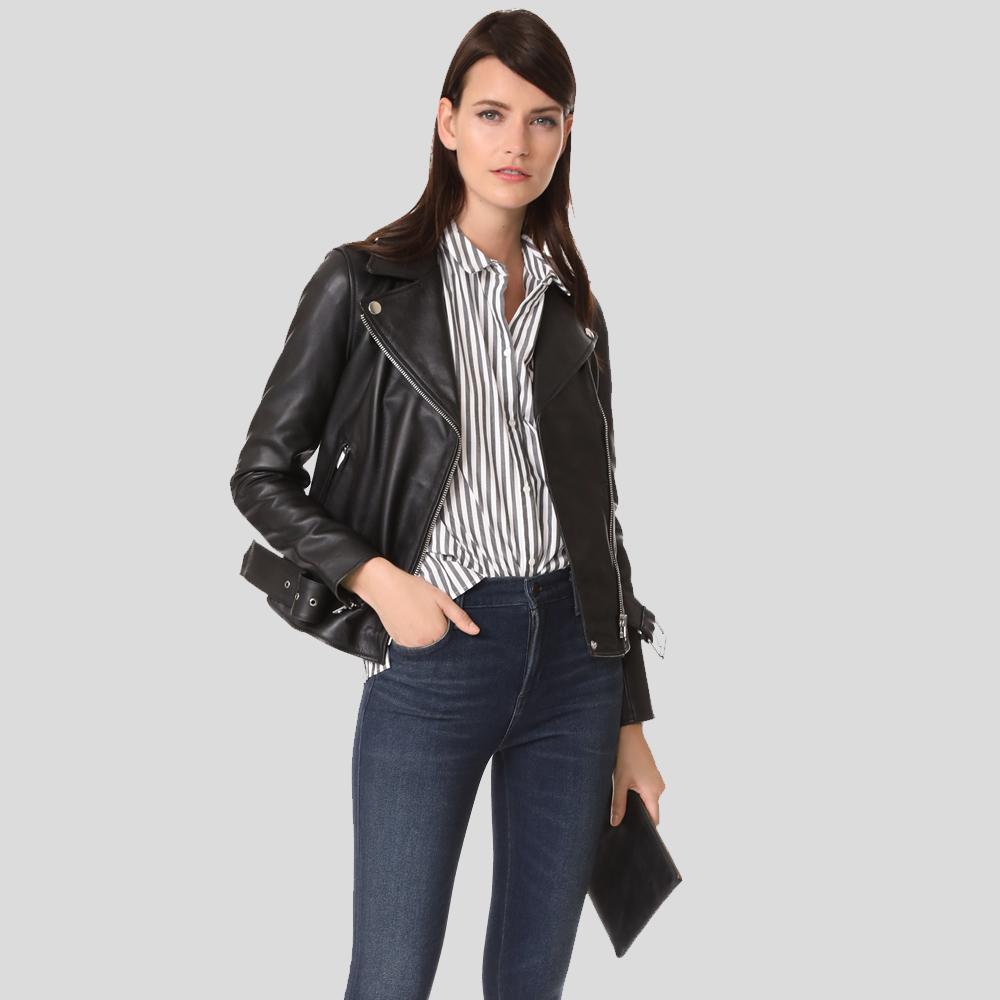 Women’s Sandra Black Biker Leather Jacket | Full Grain Apparel