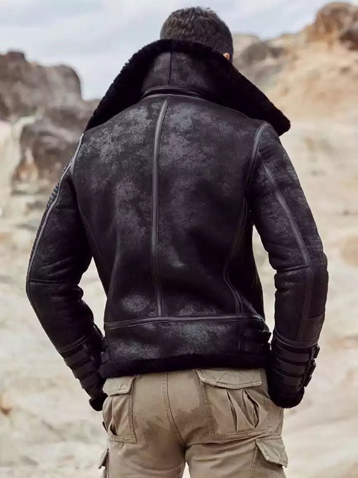 Chaqueta de aviador B3 de piel de oveja para hombre | Abrigo corto de piel | Ropa de cuero de grano completo