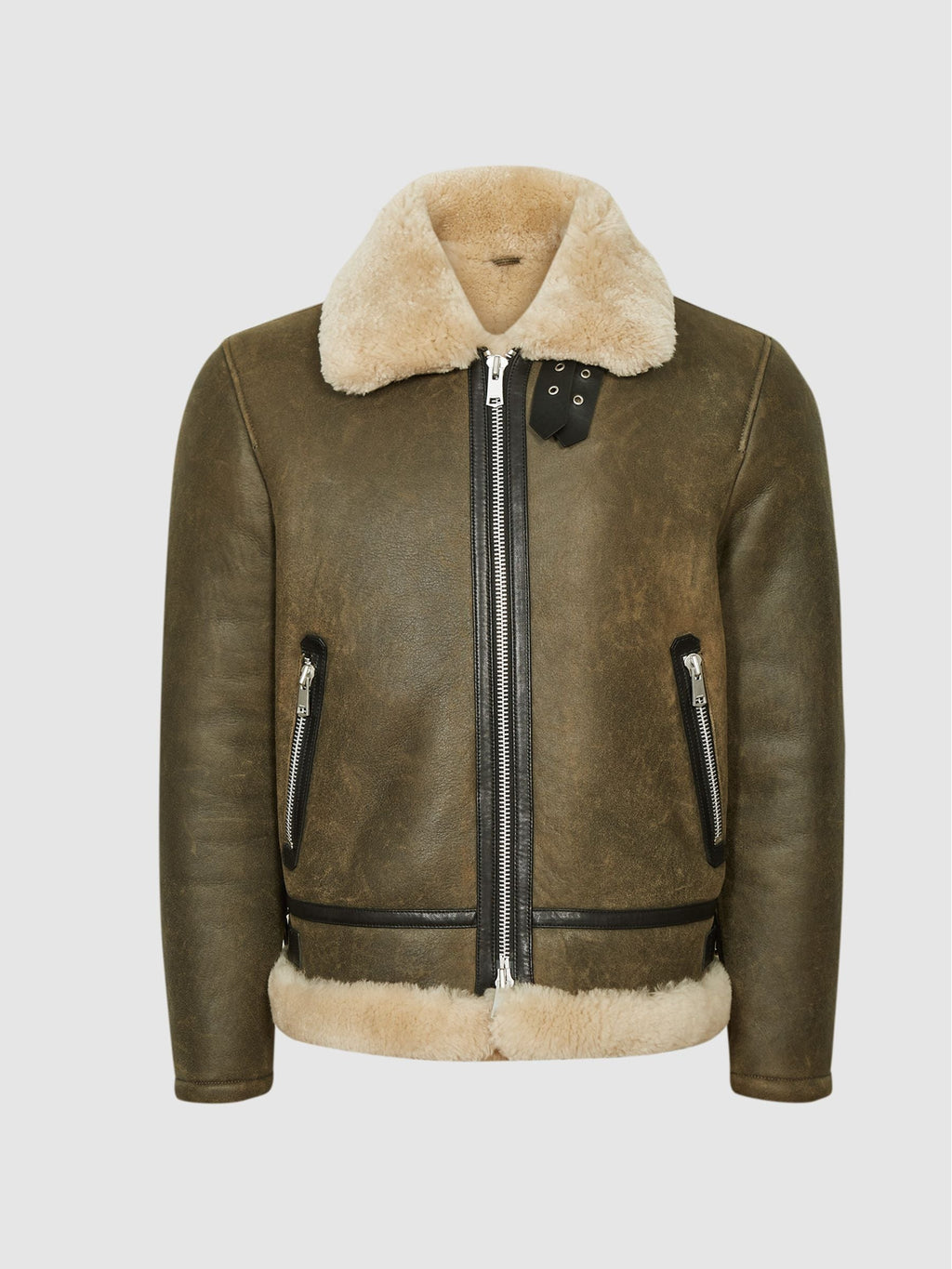 Men’s Army Green Shearling Aviator Jacket - Tactical Flight Edition | Full Grain Apparel