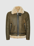 Men’s Army Green Shearling Aviator Jacket - Tactical Flight Edition | Full Grain Apparel