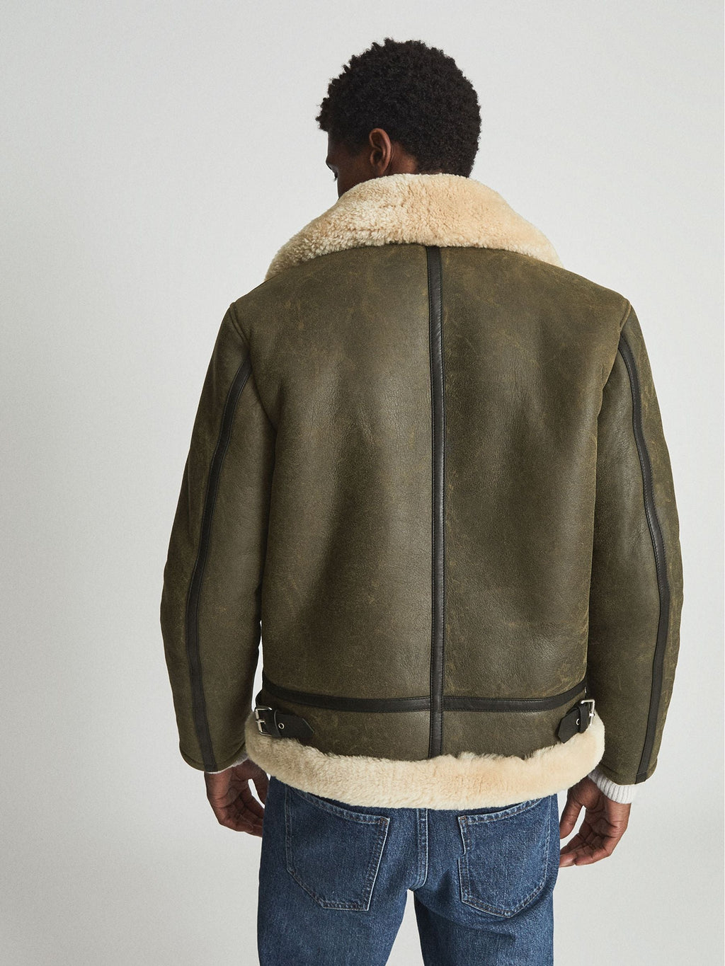 Chaqueta Aviador de Borrego Verde Militar para Hombre - Edición Táctica de Vuelo | Prendas de Piel de Grano Completo