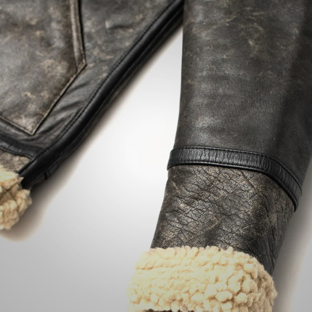 B3 "Canyon-Ridge" para hombre | Piel de oveja marrón clásica | Cazadora auténtica forrada de sherpa de doble cara | Prenda de piel de plena flor