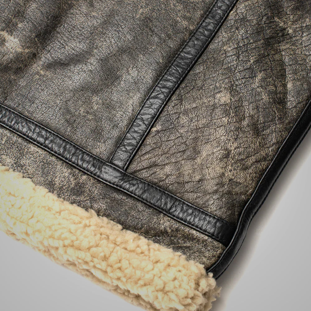 B3 "Canyon-Ridge" para hombre | Piel de oveja marrón clásica | Cazadora auténtica forrada de sherpa de doble cara | Prenda de piel de plena flor