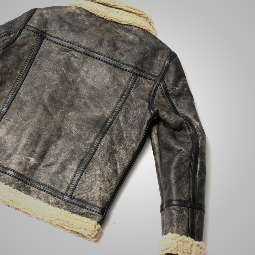 B3 "Canyon-Ridge" para hombre | Piel de oveja marrón clásica | Cazadora auténtica forrada de sherpa de doble cara | Prenda de piel de plena flor