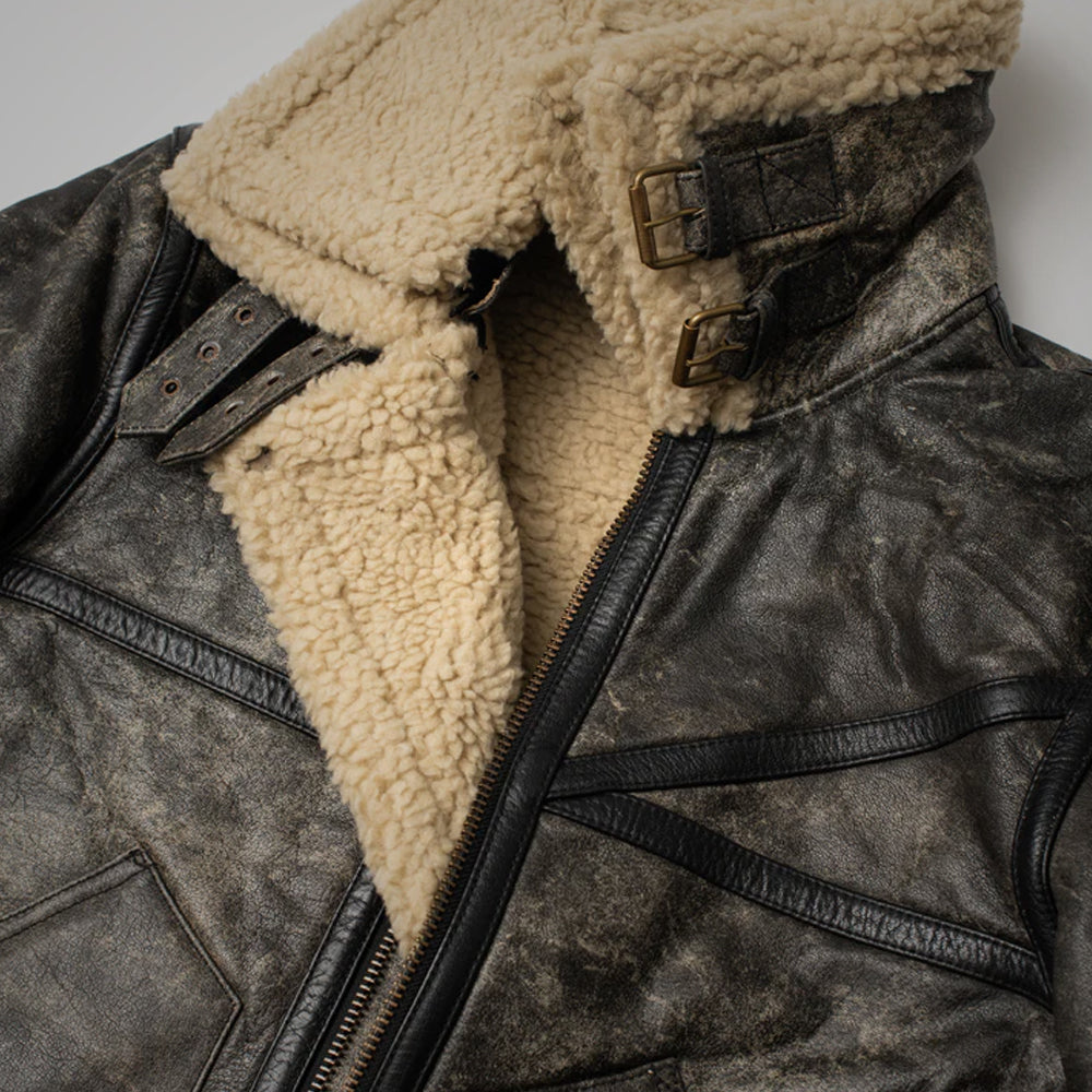 B3 "Canyon-Ridge" para hombre | Piel de oveja marrón clásica | Cazadora auténtica forrada de sherpa de doble cara | Prenda de piel de plena flor