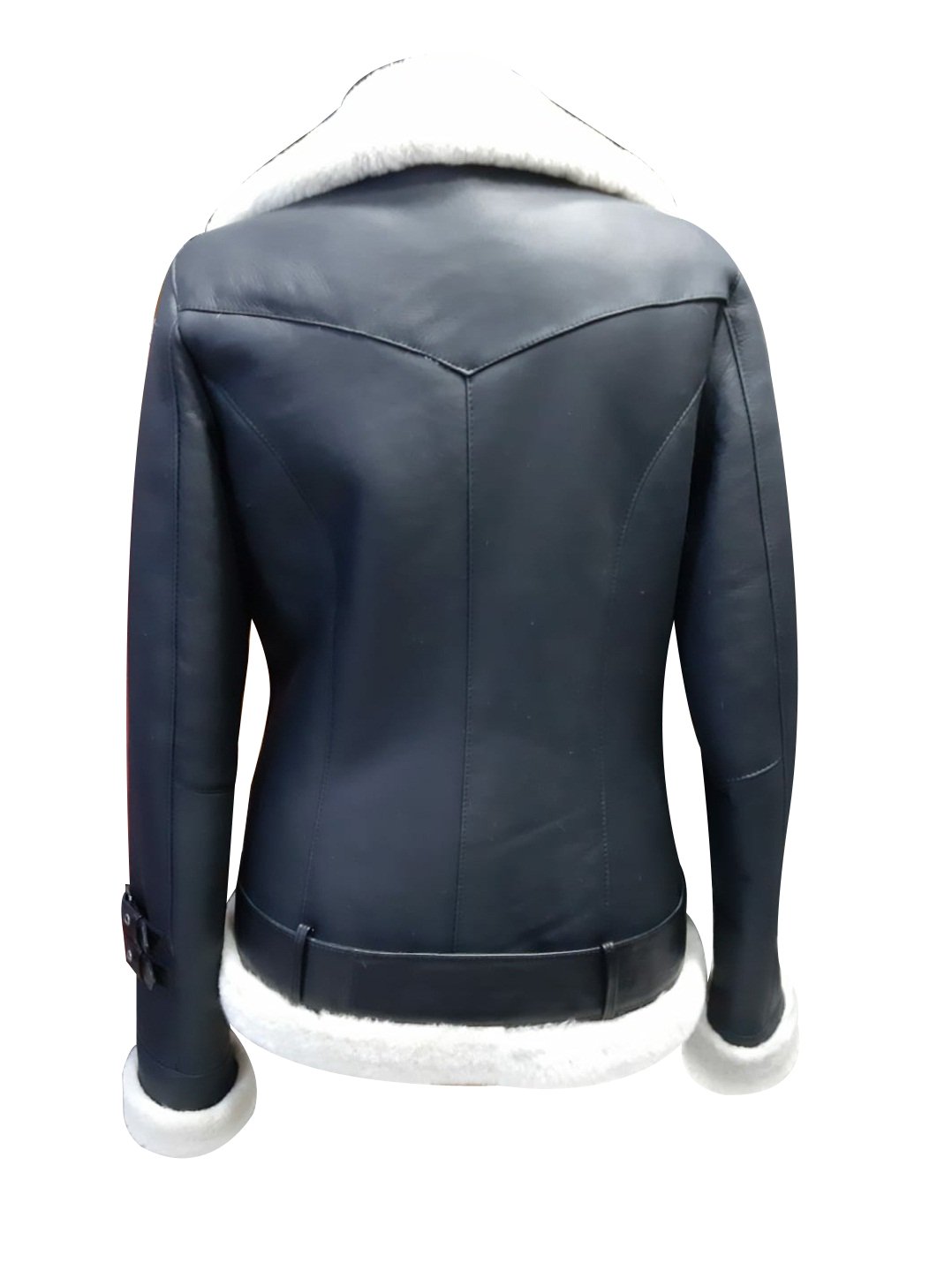 Women’s Jayne Black & White Sheepskin Biker Shearling Jacket | Full Grain Apparel