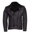 Men’s Black on Black Shearling Biker Jacket | Full Grain Apparel
