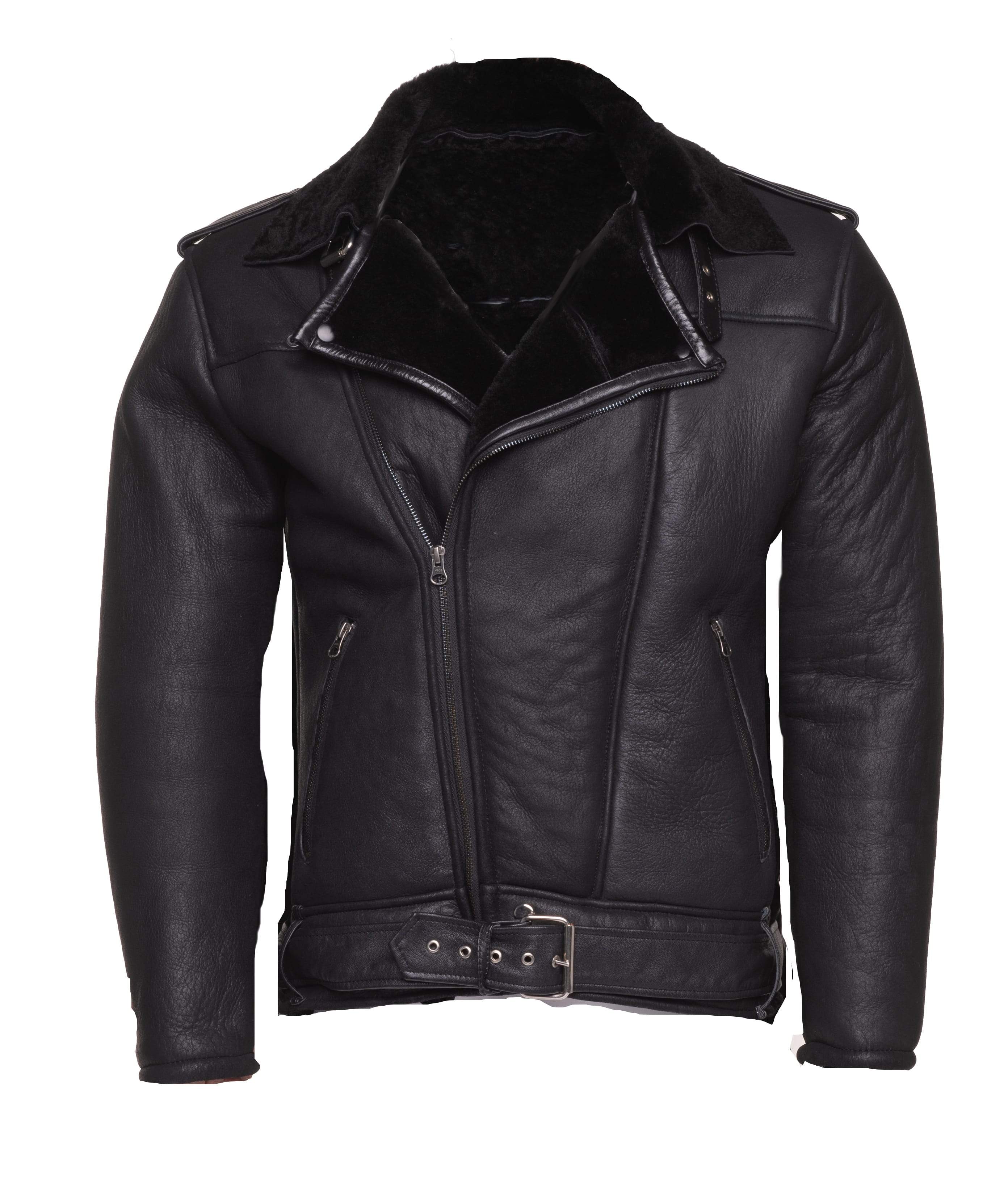 Men’s Black on Black Shearling Biker Jacket | Full Grain Apparel