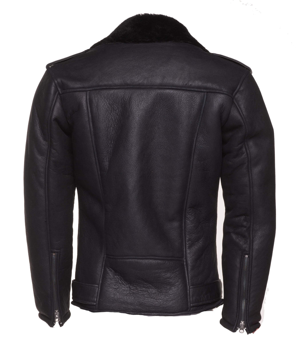 Men’s Black on Black Shearling Biker Jacket | Full Grain Apparel