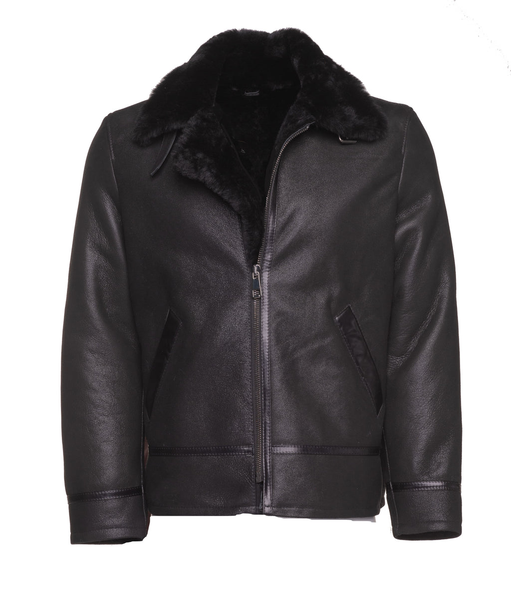 The B-3 "Shadow Ace" Aviator | Black-on-Black Real Shearling | Full Grain Apparel