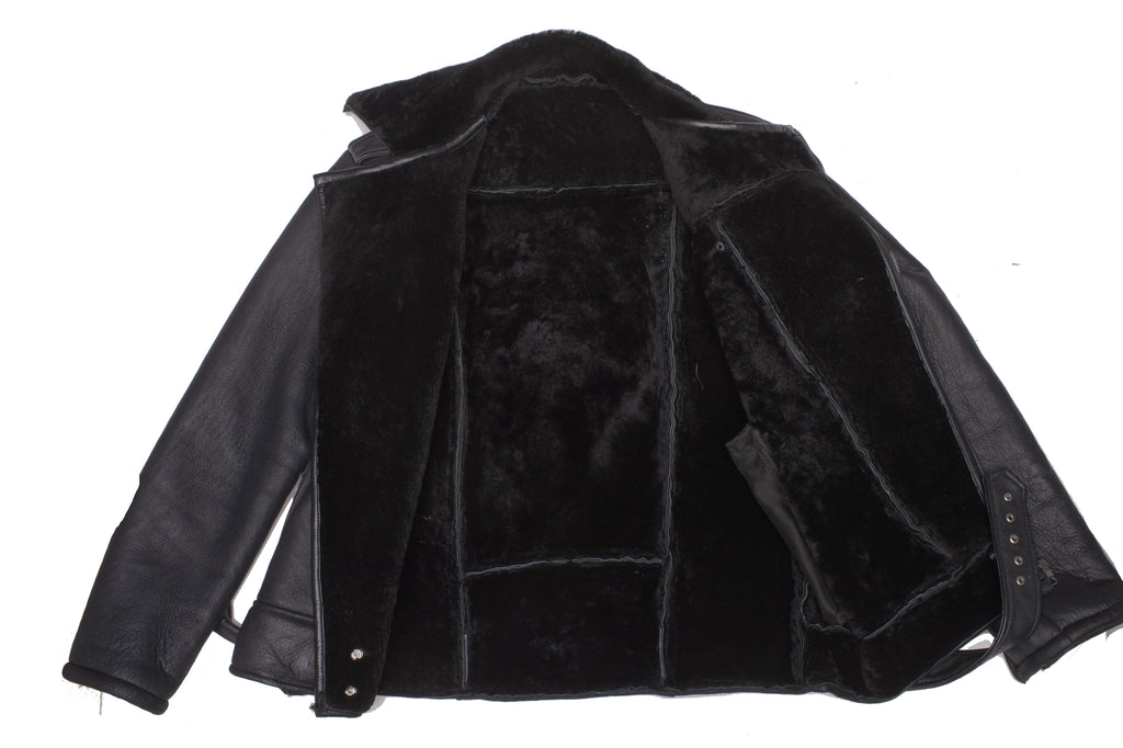 Men’s Black on Black Shearling Biker Jacket | Full Grain Apparel