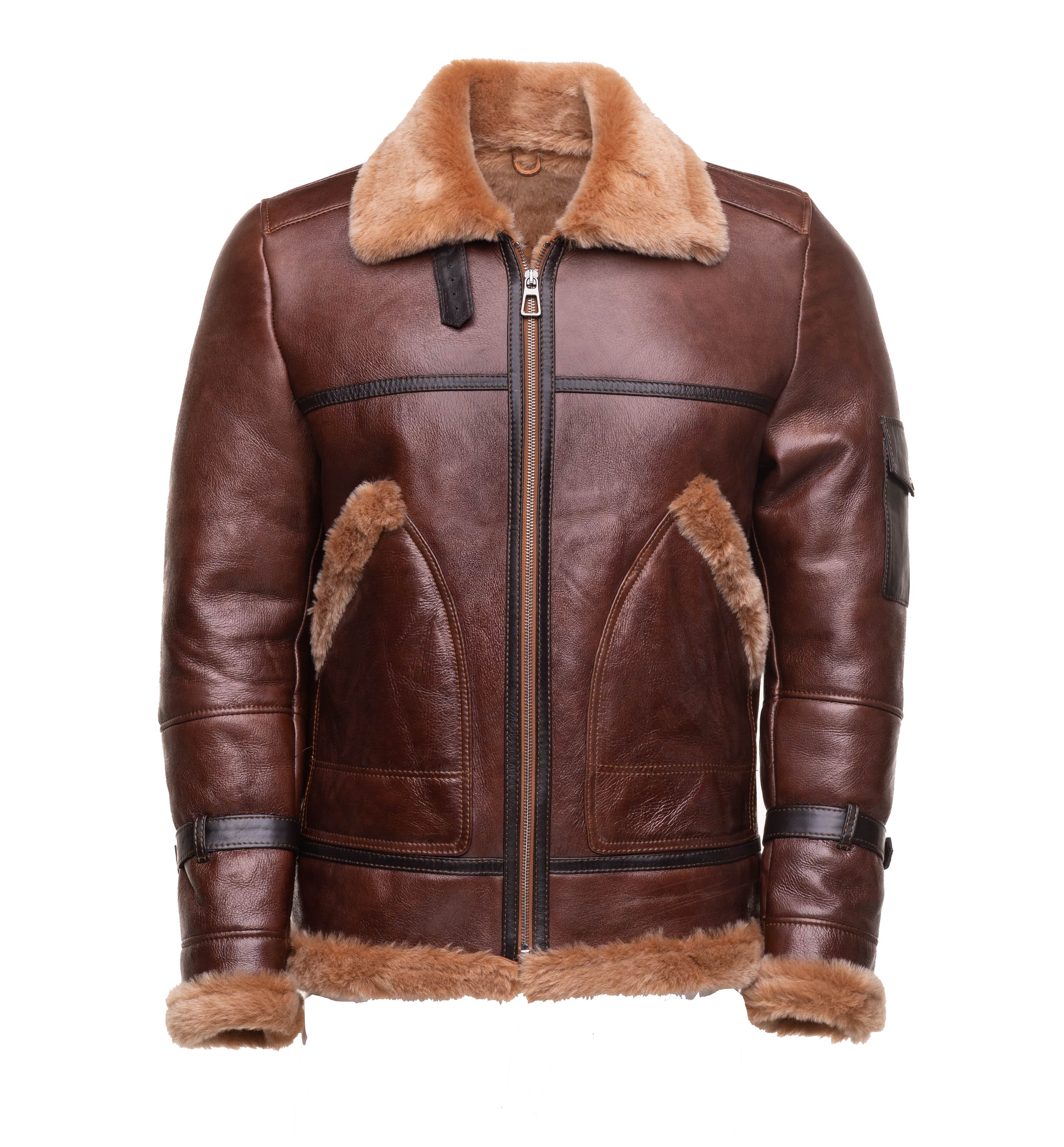 Men’s Esa Brown Bomber Sheepskin Shearling Jacket | Full Grain Apparel