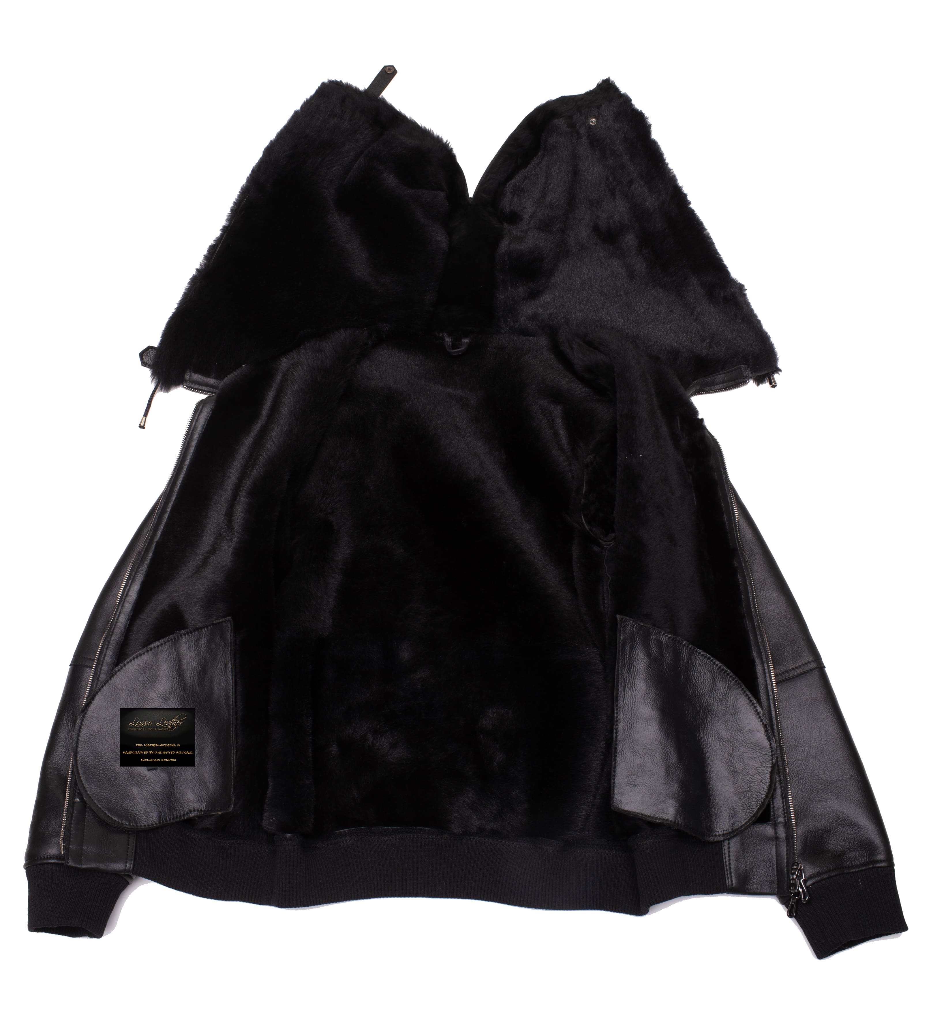 Men’s Gregos Varsity Sheepskin Shearling Jacket with Large Hoodie | Full Grain Apparel