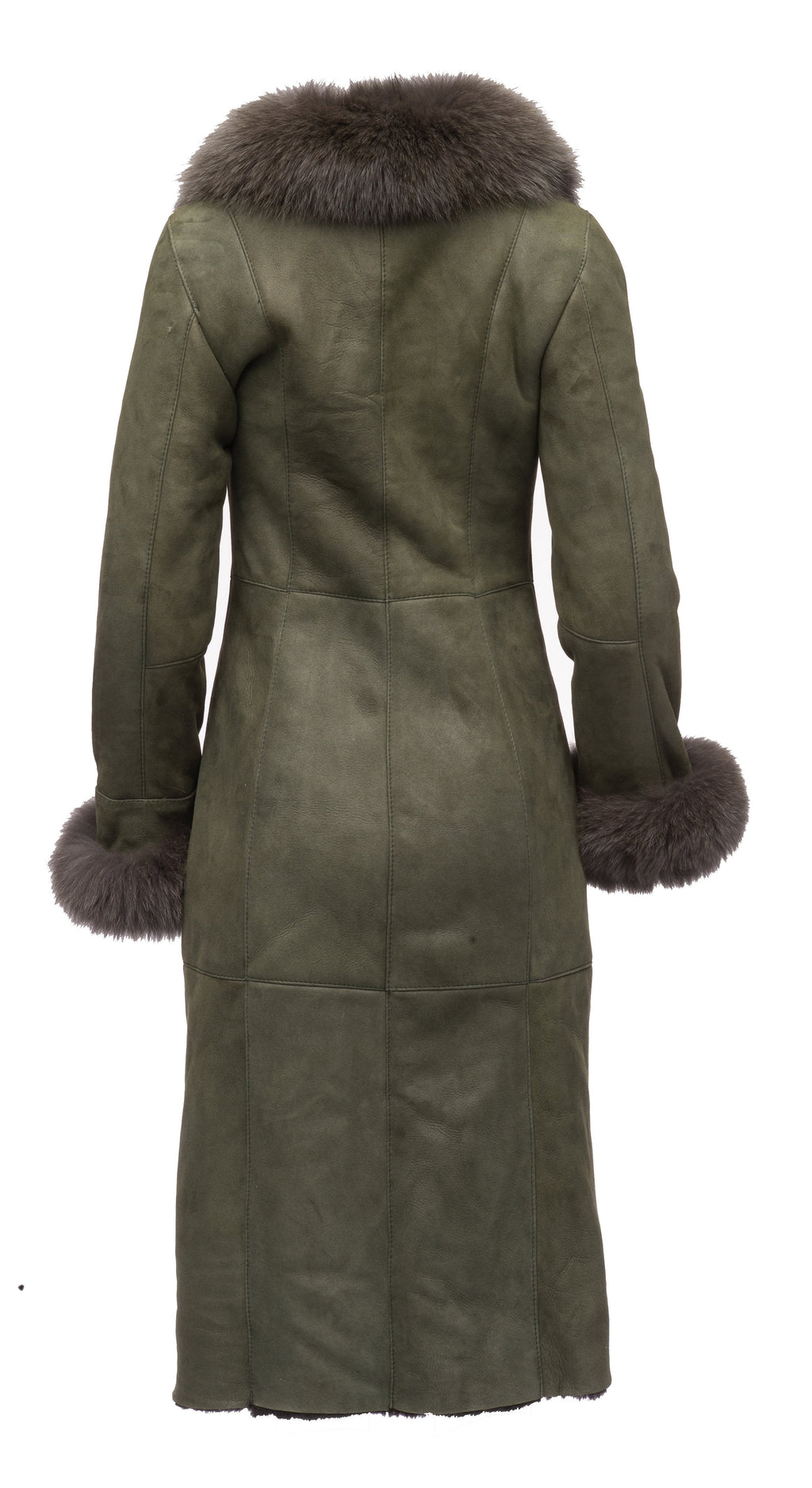 Women's Caitlan's Shearling Sheepskin Long Coat | Real Fox Fur | Full Grain Apparel