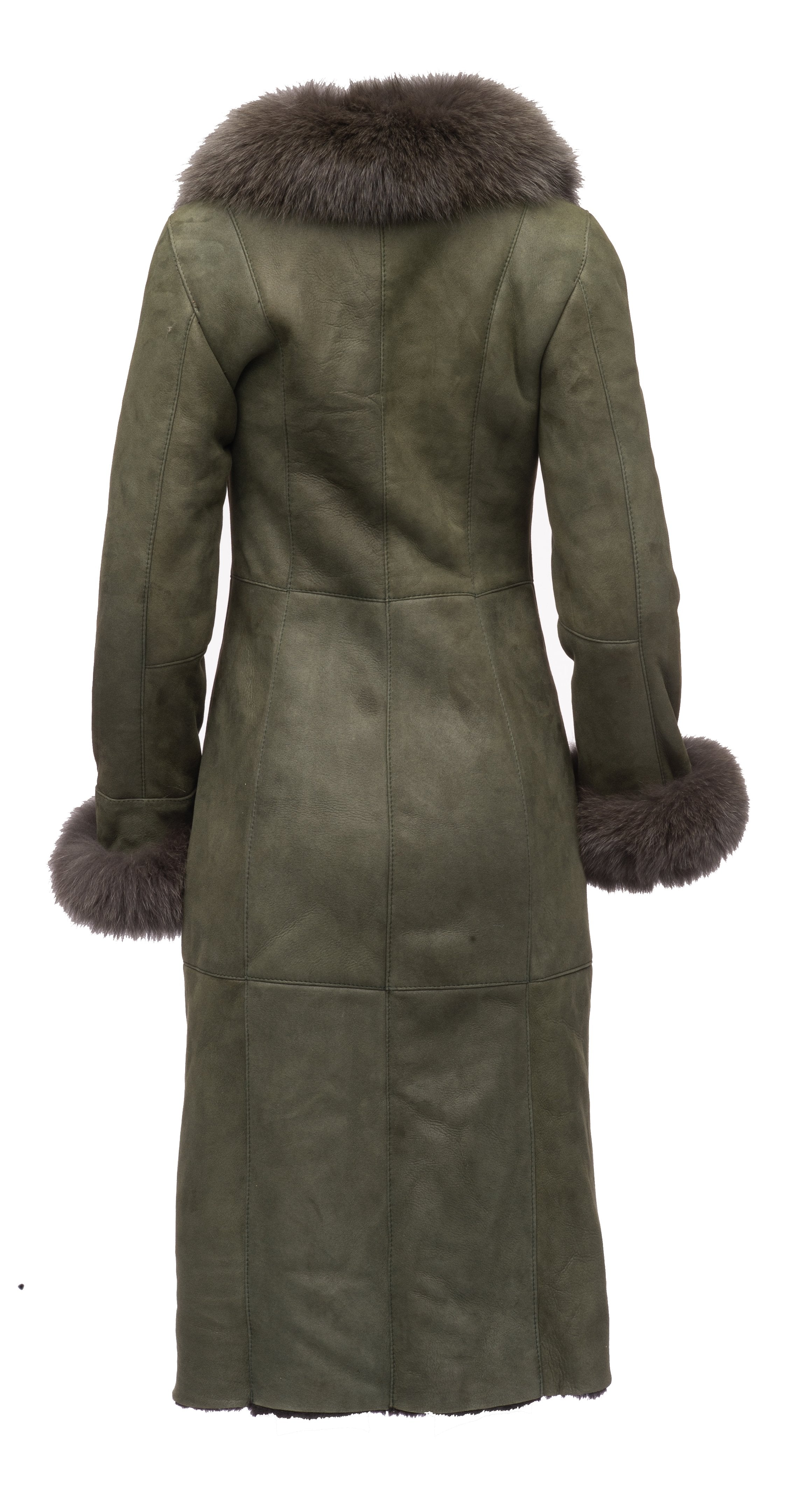 Women's Caitlan's Shearling Sheepskin Long Coat | Real Fox Fur | Full Grain Apparel