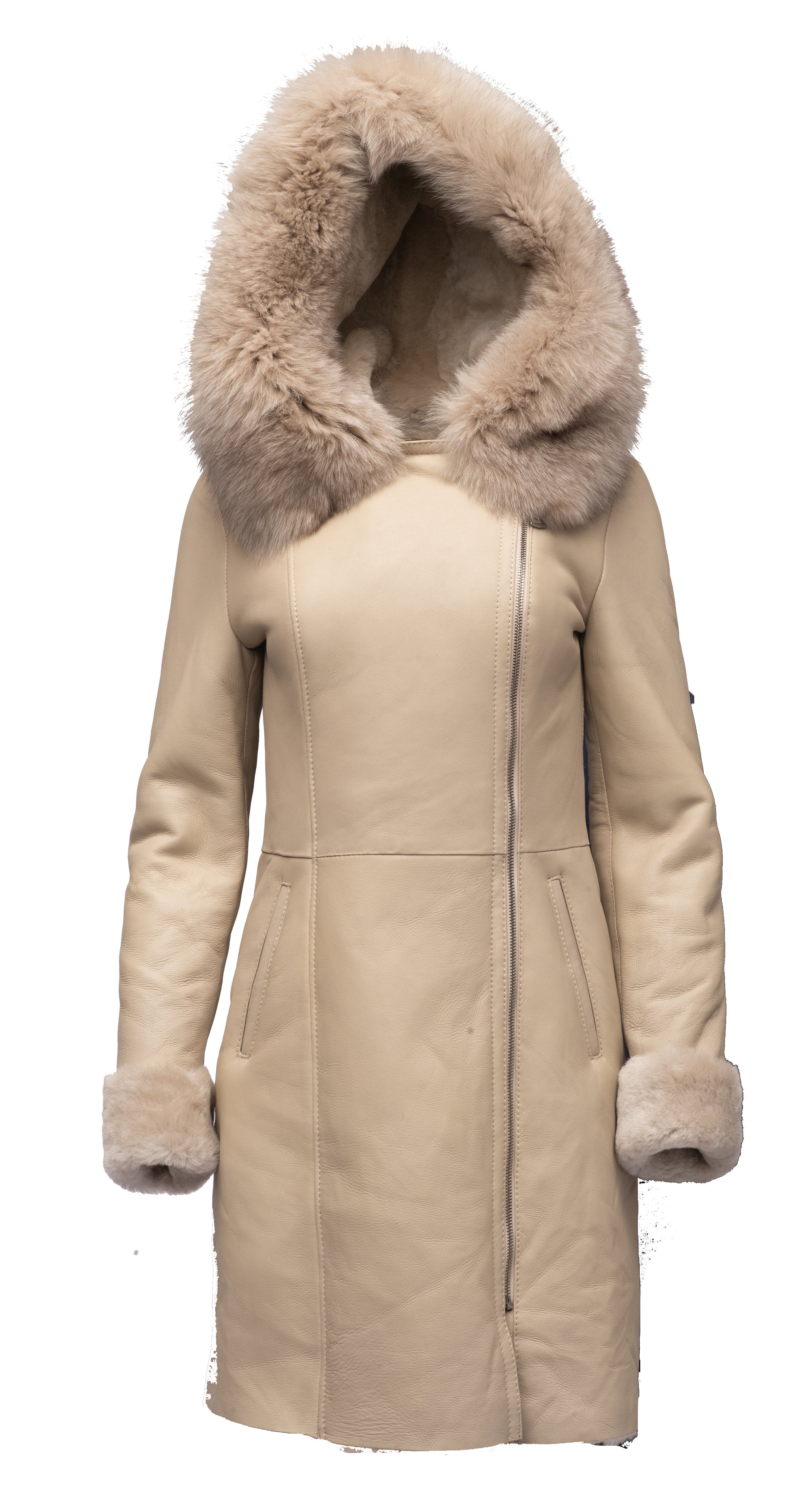 Women's Gracie's Hooded Shearling Jacket | Real Fox Fur Trim | Full Grain Apparel