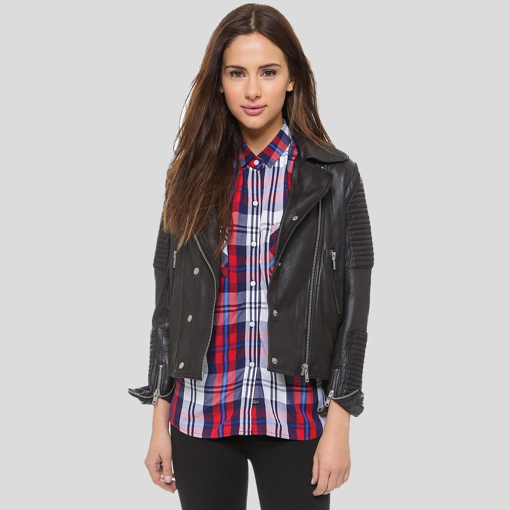 Women’s Sylvie Black Motorcycle Quilted Leather Jacket | Full Grain Apparel