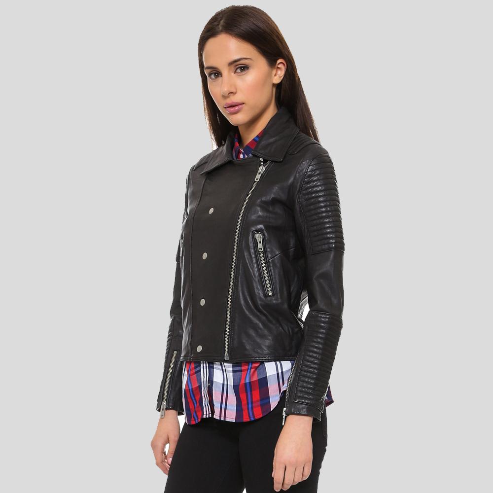 Women’s Sylvie Black Motorcycle Quilted Leather Jacket | Full Grain Apparel
