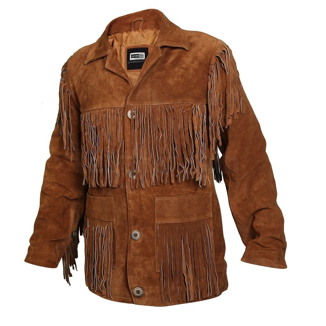 Chaqueta de Piel de Ante Marrón Rojizo con Flecos | Prenda de Cuero de Grano Completo