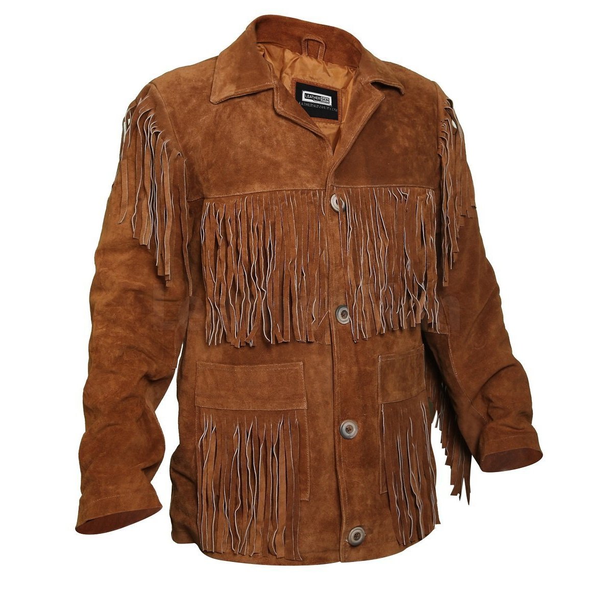Chaqueta de Piel de Ante Marrón Rojizo con Flecos | Prenda de Cuero de Grano Completo