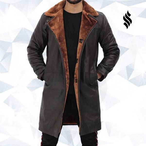 Men’s Turlock Dark Brown Shearling Leather Trench Coat | Rugged Heritage | Full Grain Apparel