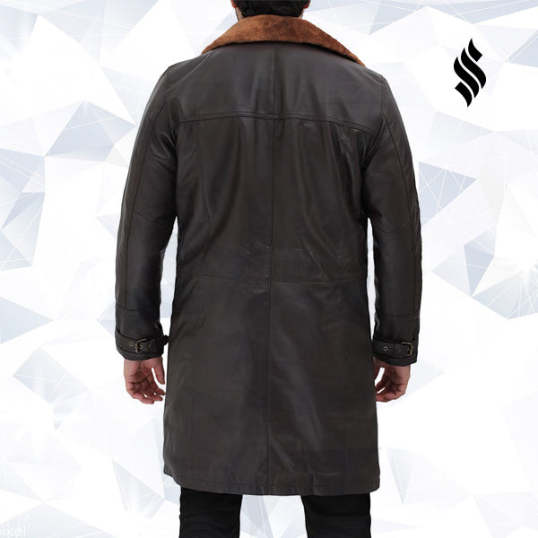 Men’s Turlock Dark Brown Shearling Leather Trench Coat | Rugged Heritage | Full Grain Apparel