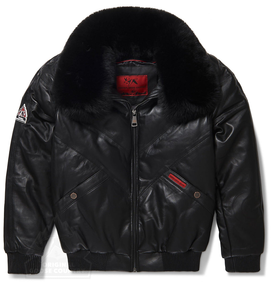 Women’s Black V-Bomber Jacket | Full Grain Apparel