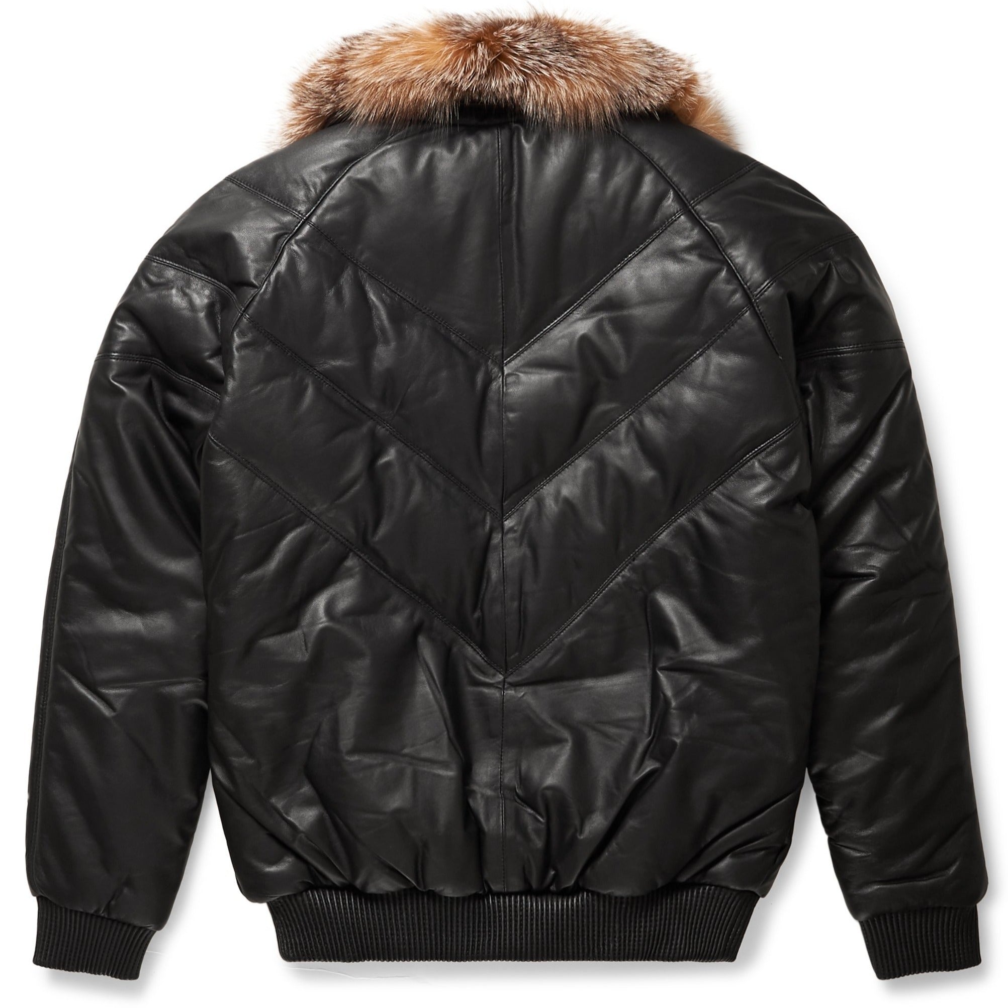 Men's Black Leather V-Bomber Jacket | Full Grain Apparel