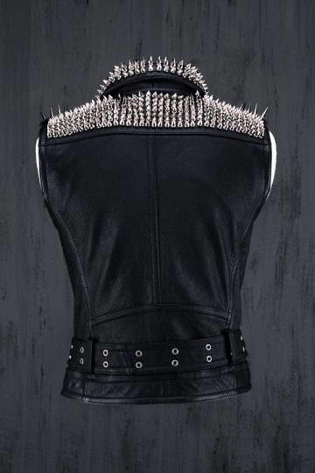 Men’s Black Punk Silver Spiked & Studded Leather Vest | Heavy Metal Rocker Gilet | Full Grain Apparel