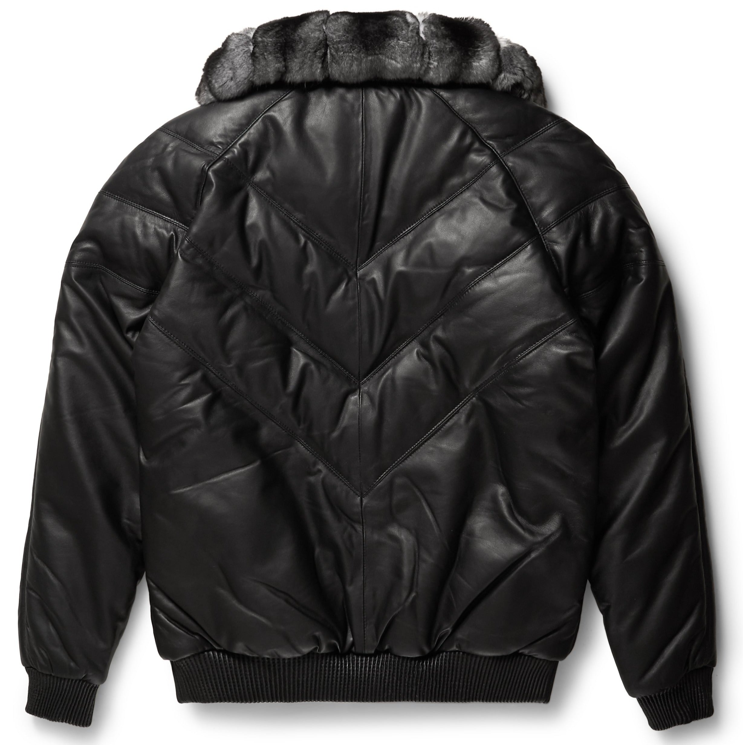 Men's Black Leather V-Bomber Jacket | Full Grain Apparel