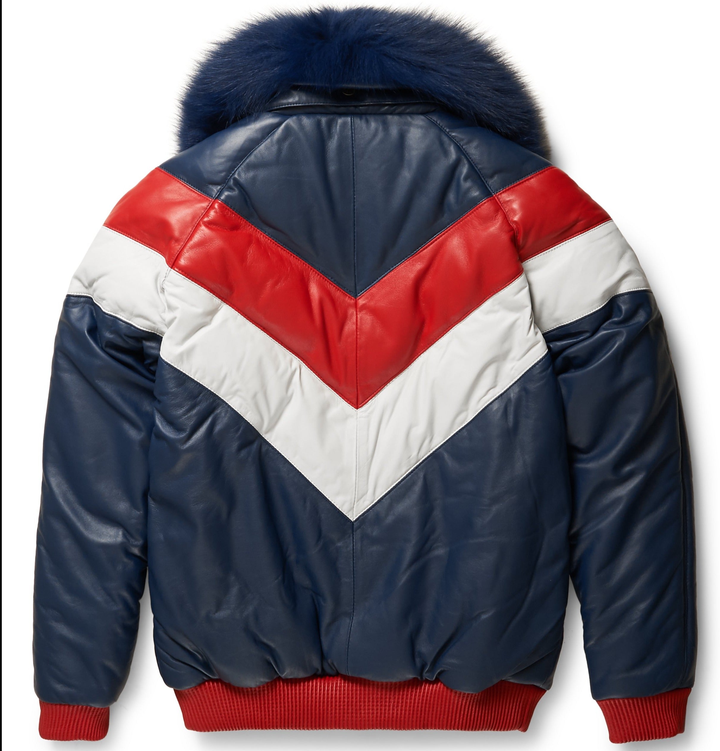 Chaqueta V-Bomber de cuero bicolor | Ropa de piel plena flor