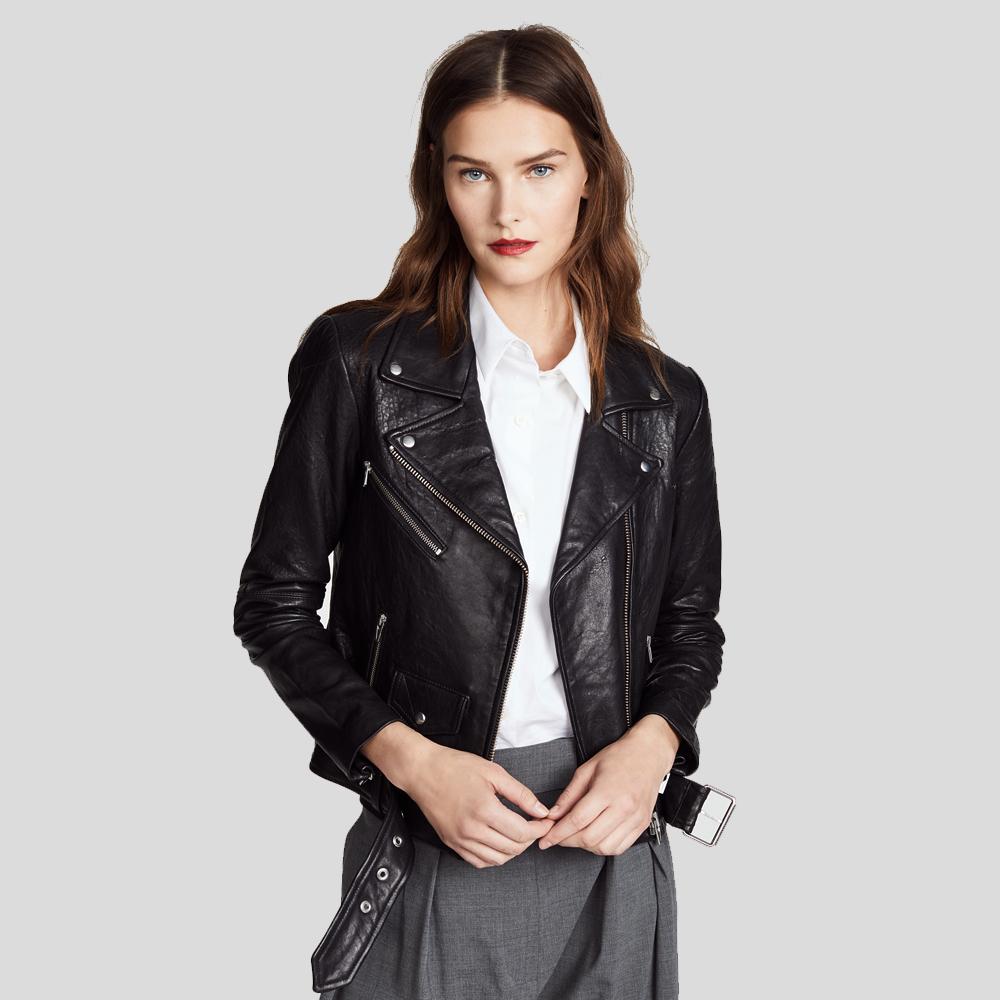 Women’s Vienna Black Biker Leather Jacket | Full Grain Apparel