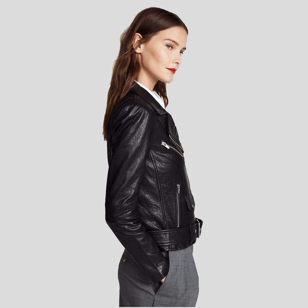 Women’s Vienna Black Biker Leather Jacket | Full Grain Apparel