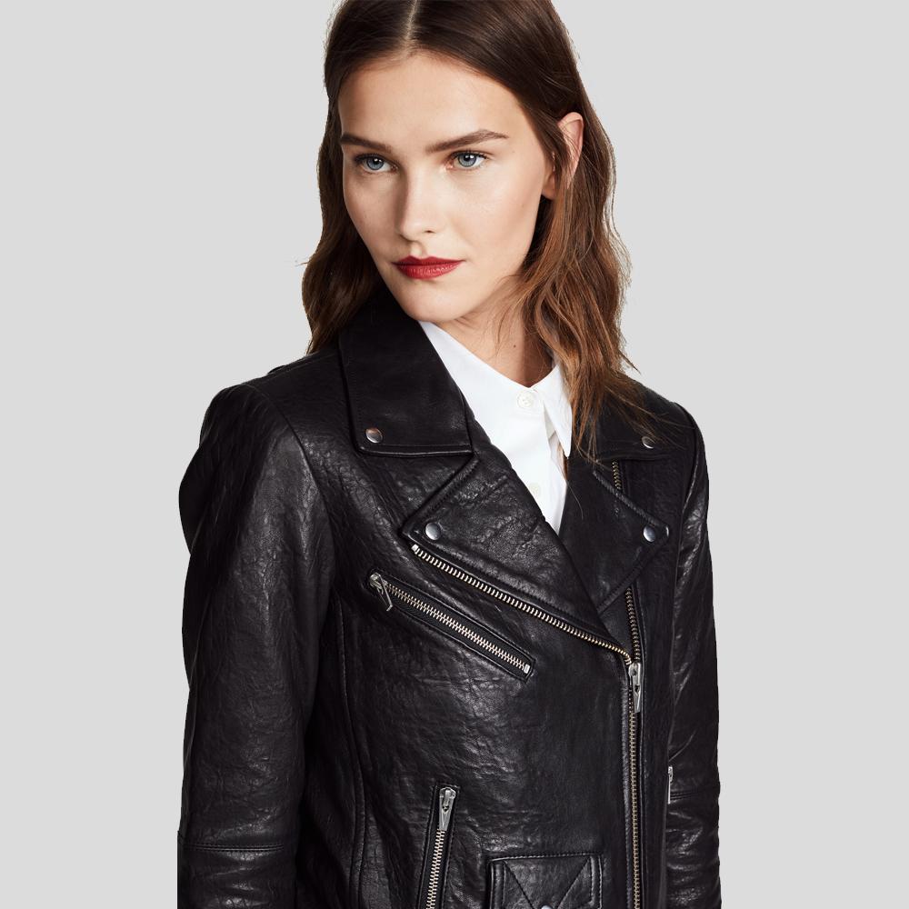 Women’s Vienna Black Biker Leather Jacket | Full Grain Apparel