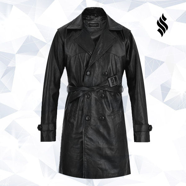 Men’s Vintage Leather Trench Coat | Rugged Heritage Overcoat | Full Grain Apparel