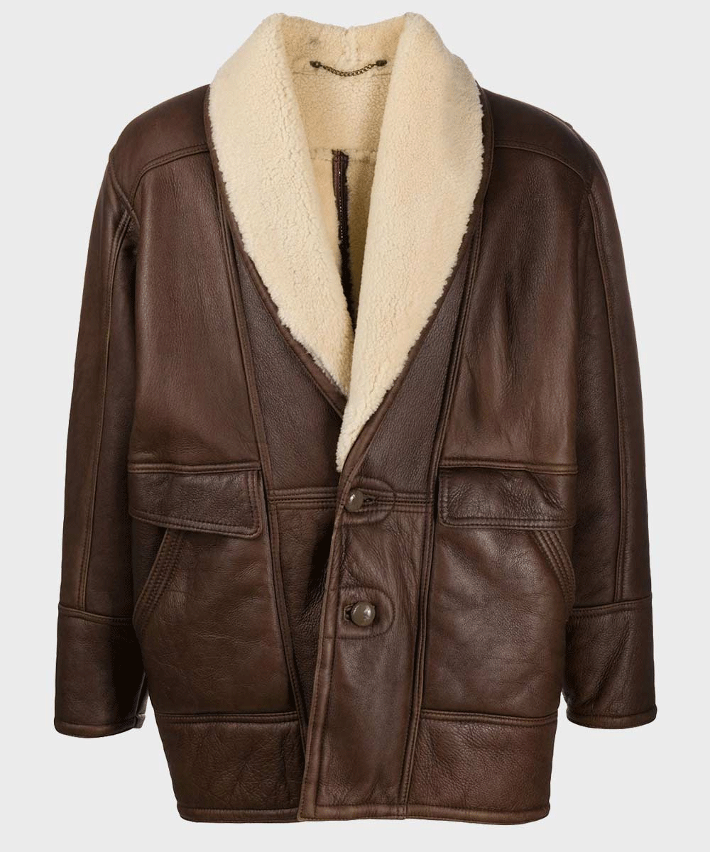 Men’s Vintage Brown Leather Shearling Jacket | Full Grain Apparel