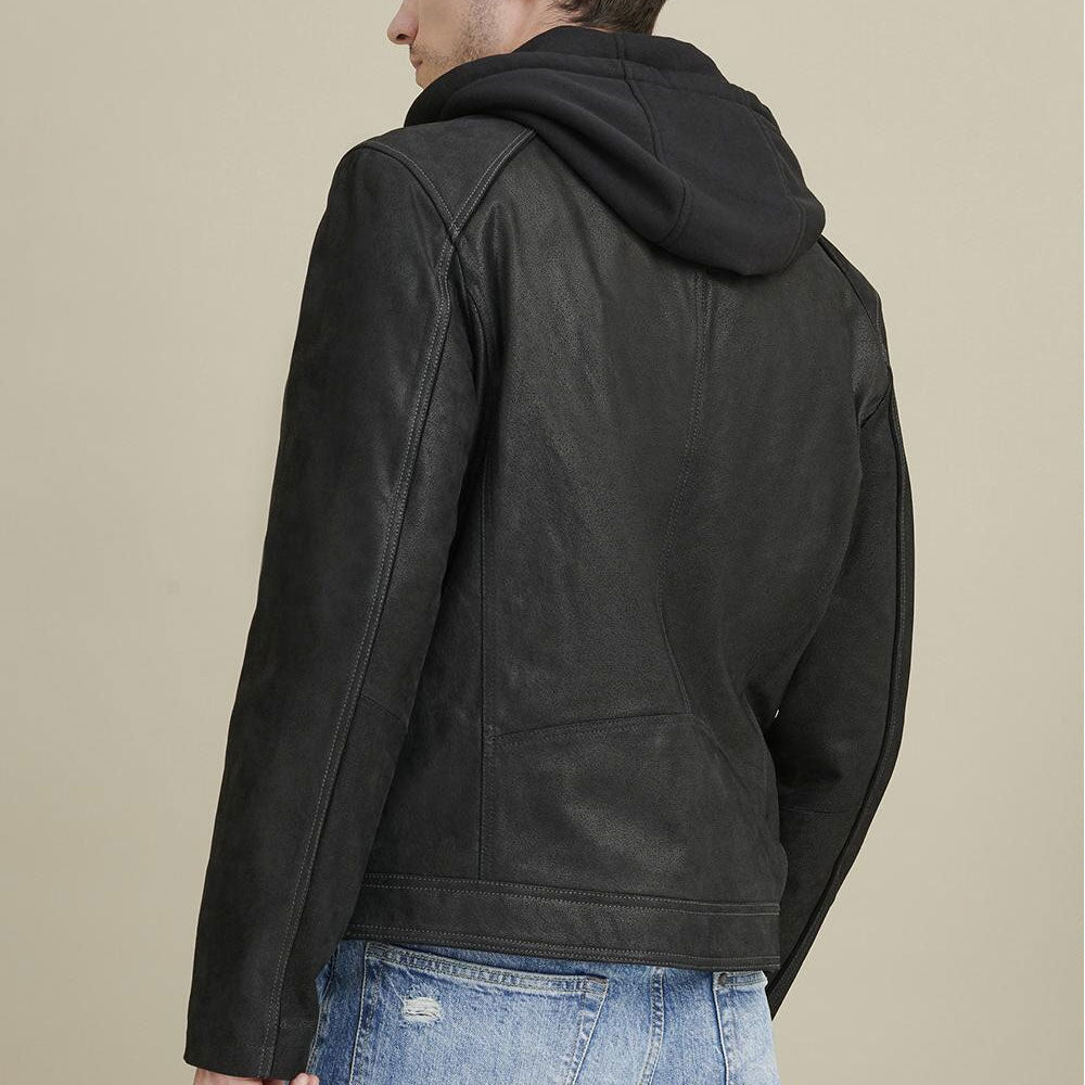 Chaqueta de cuero con capucha vintage para hombre | Híbrido Urban Ranger | Ropa de grano completo