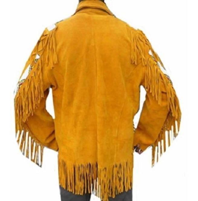 Men’s Western Cowboy Tan Suede Leather Jacket with Fringes | Full Grain Apparel
