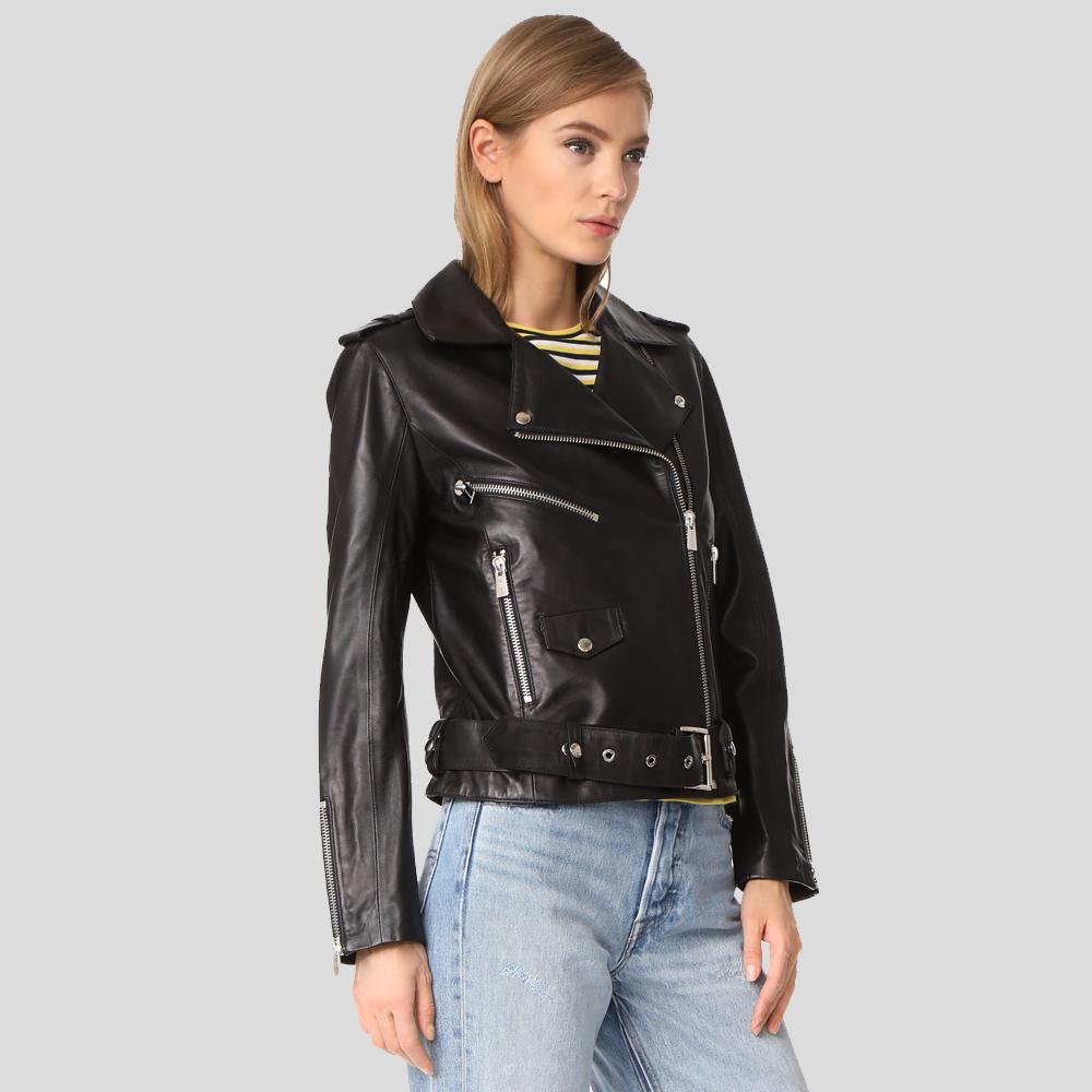 Whitley Black Biker Leather Jacket | Full Grain Apparel