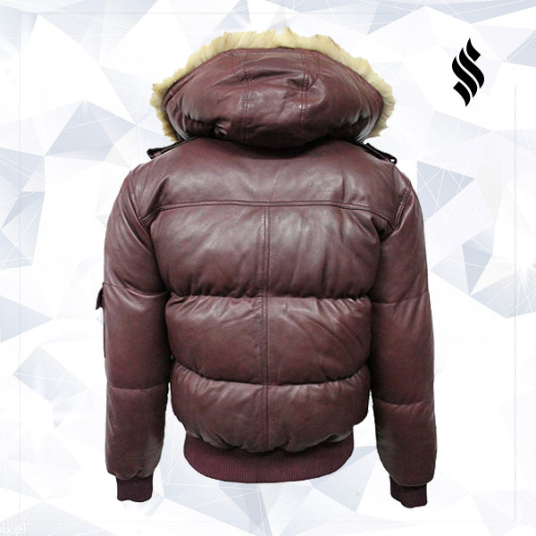 Men’s Winter Warm Pilot 6 Puffer Hooded Bomber | Real Lambskin Leather | Full Grain Apparel