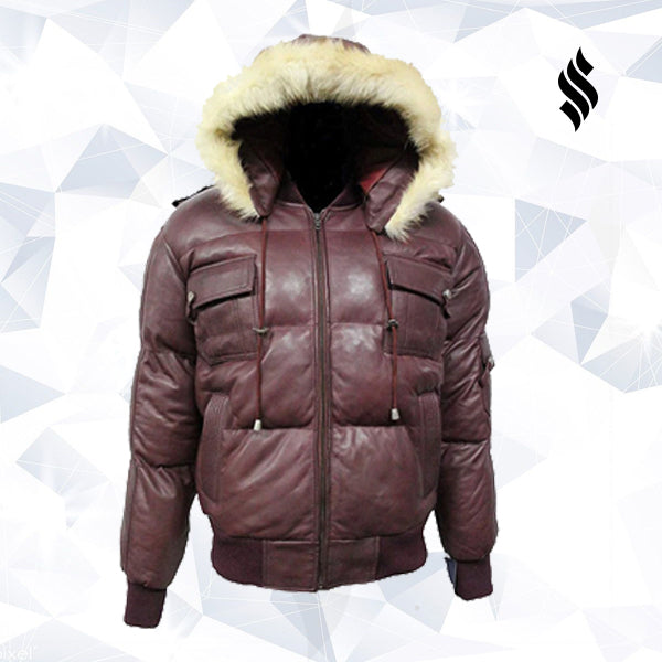 Men’s Winter Warm Pilot 6 Puffer Hooded Bomber | Real Lambskin Leather | Full Grain Apparel