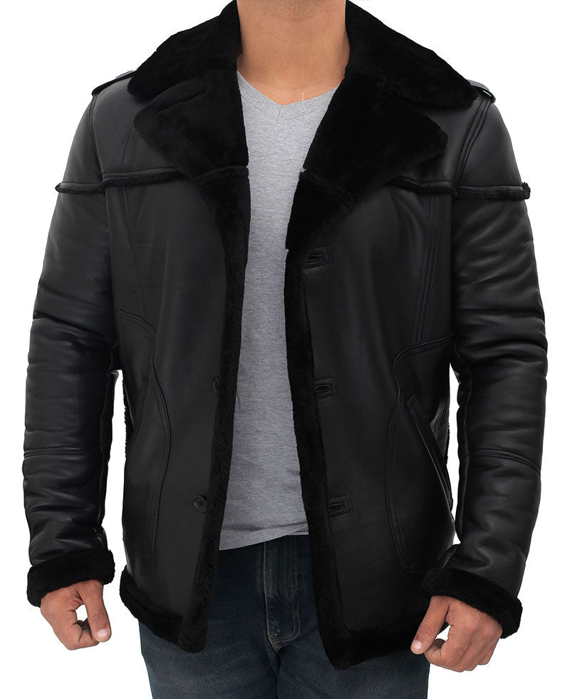 Men’s Black Shearling Leather Winter Jacket | Full Grain Apparel
