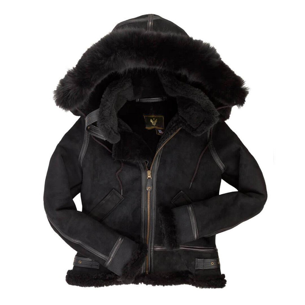 Women’s Hooded B3 Bomber Jacket | Rugged Winter Elegance | Full Grain Apparel