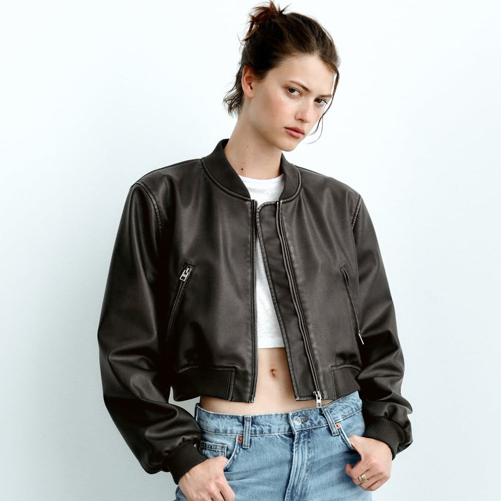 Women’s "A1-Elysium" Aviator | Midnight Black Premium Leather | Shearling-Trimmed Bomber Flying Jacket | Full Grain Apparel