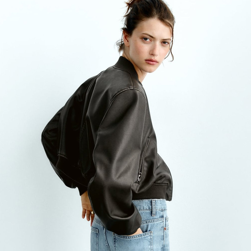 Women’s "A1-Elysium" Aviator | Midnight Black Premium Leather | Shearling-Trimmed Bomber Flying Jacket | Full Grain Apparel