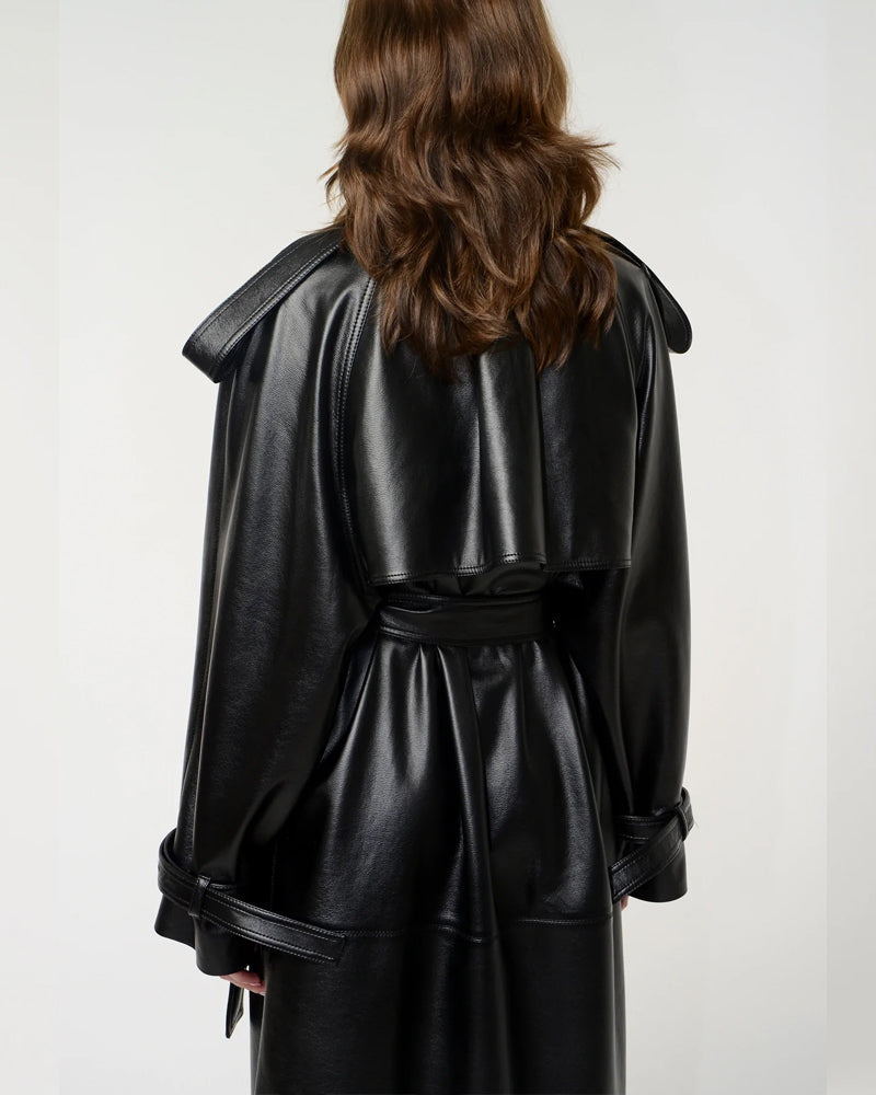 Women’s Classic Black Leather Trench Coat | Full Grain Apparel